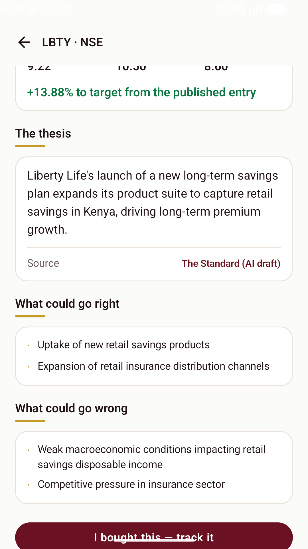 A research call for Liberty Kenya, showing the thesis, its source and the risks